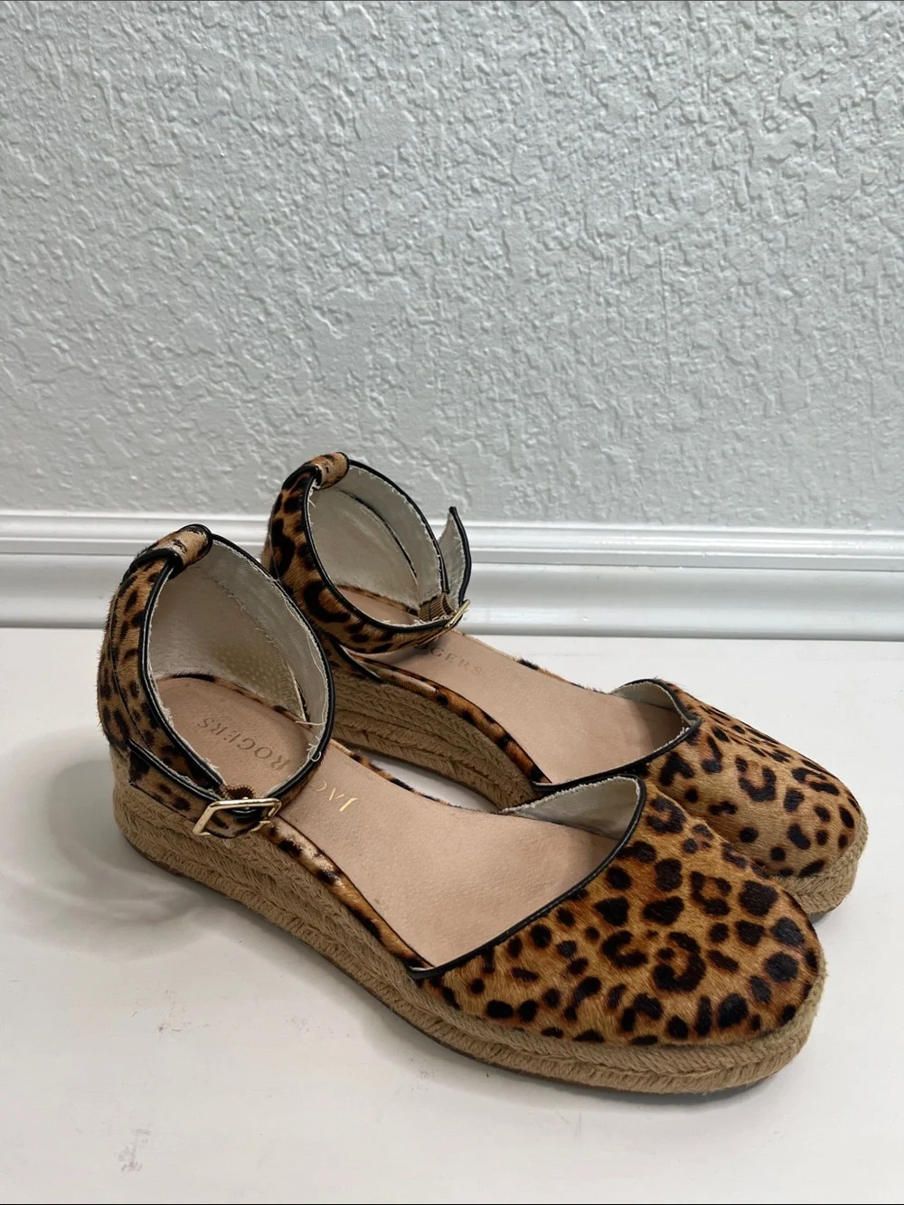 Jack Rogers Palmer Leopard Calf Hair Wedge Espadrilles Sz 9.5